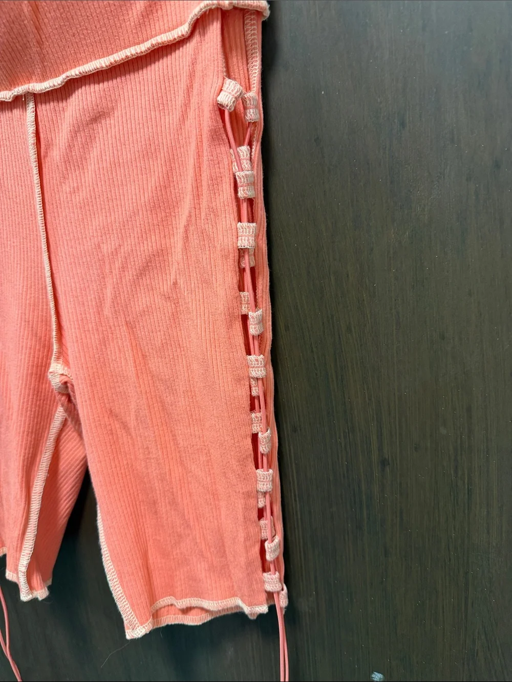 Forever 21 Coral Orange Lace-Up High Waist Bike Shorts